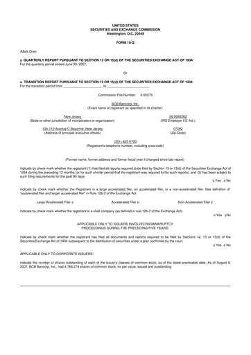 Thumbnail BCB Bancorp 10-Q Quarterly Report FY 