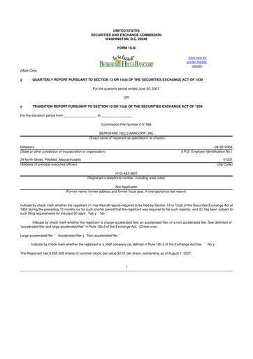 Miniature Berkshire Hills Bancorp 10-Q Rapport trimestriel  