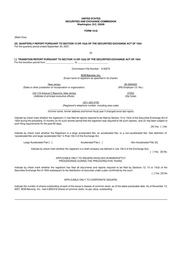 Thumbnail BCB Bancorp 10-Q Quarterly Report FY 