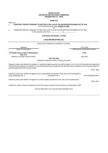 Thumbnail Lakeland Industries
 10-Q Quarterly Report FY 