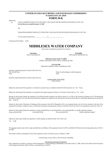 Thumbnail Middlesex Water Company
 10-K Annual Report 