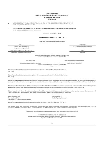 Thumbnail Berkshire Hills Bancorp 10-K Annual Report 