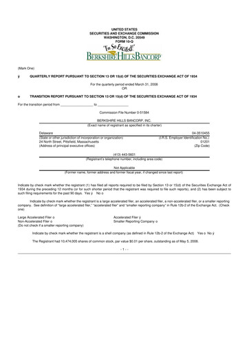 Thumbnail Berkshire Hills Bancorp 10-Q Quarterly Report FY 