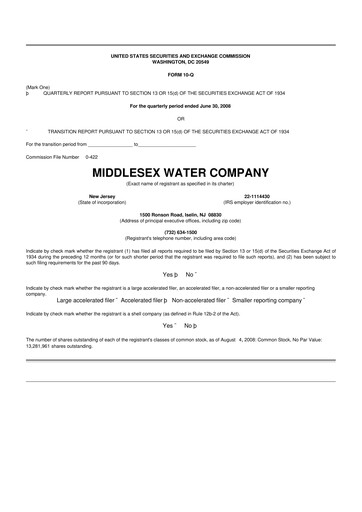 Thumbnail Middlesex Water Company
 10-Q Quarterly Report FY 