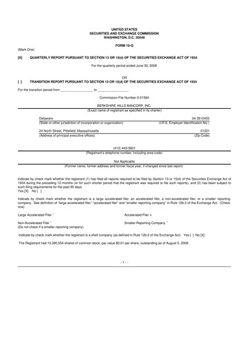 Thumbnail Berkshire Hills Bancorp 10-Q Quarterly Report FY 