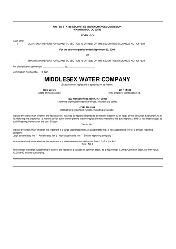 Thumbnail Middlesex Water Company
 10-Q Quarterly Report FY 