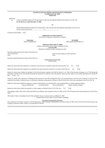 Thumbnail Middlesex Water Company
 10-K Annual Report 
