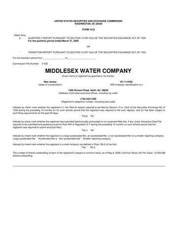 Thumbnail Middlesex Water Company
 10-Q Quarterly Report FY 