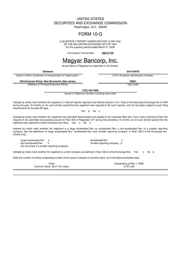 Thumbnail Magyar Bancorp 10-Q Quarterly Report FY 