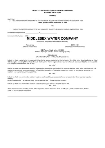 Thumbnail Middlesex Water Company
 10-Q Quarterly Report FY 