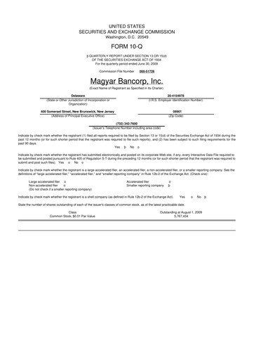 Thumbnail Magyar Bancorp 10-Q Quarterly Report FY 