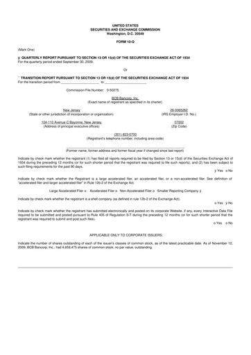 Thumbnail BCB Bancorp 10-Q Quarterly Report FY 