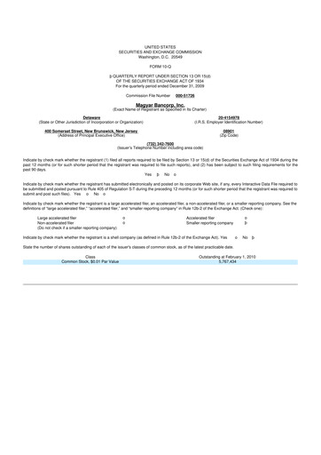 Thumbnail Magyar Bancorp 10-Q Quarterly Report FY 