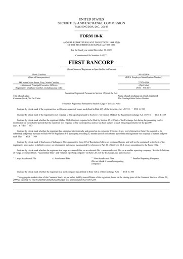 Thumbnail First Bancorp
 10-K Annual Report 