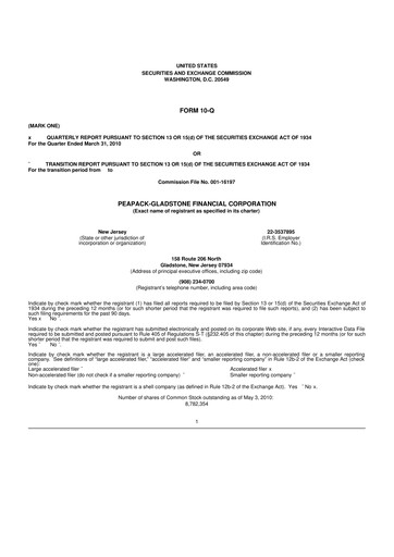 Thumbnail Peapack-Gladstone Financial 10-Q Quarterly Report FY 