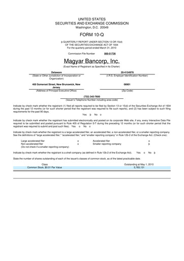 Thumbnail Magyar Bancorp 10-Q Quarterly Report FY 