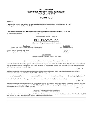 Thumbnail BCB Bancorp 10-Q Quarterly Report FY 