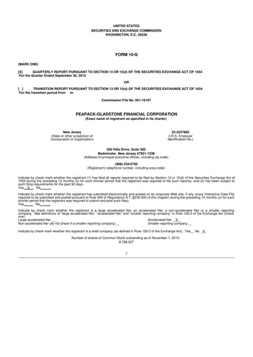 Thumbnail Peapack-Gladstone Financial 10-Q Quarterly Report FY 