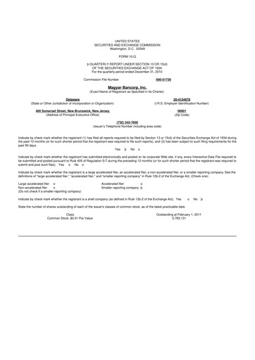 Thumbnail Magyar Bancorp 10-Q Quarterly Report FY 