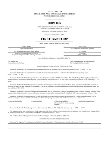 Thumbnail First Bancorp
 10-K Annual Report 