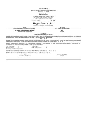 Thumbnail Magyar Bancorp 10-Q Quarterly Report FY 