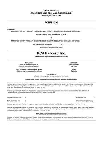 Thumbnail BCB Bancorp 10-Q Quarterly Report FY 