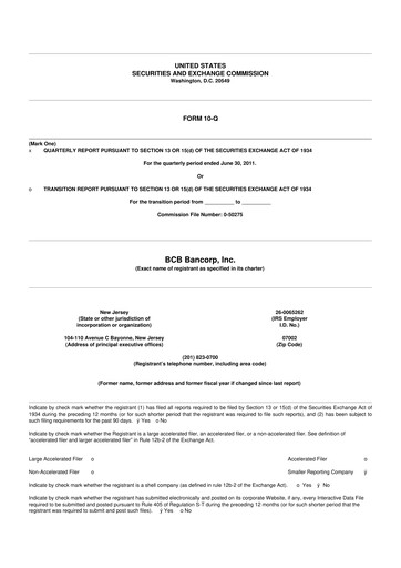 Thumbnail BCB Bancorp 10-Q Quarterly Report FY2011 