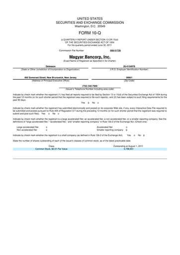 Thumbnail Magyar Bancorp 10-Q Quarterly Report FY 