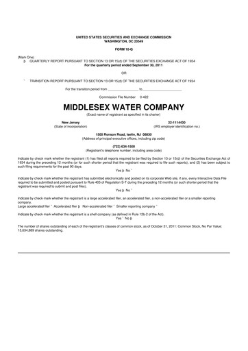 Thumbnail Middlesex Water Company
 10-Q Quarterly Report FY2011 