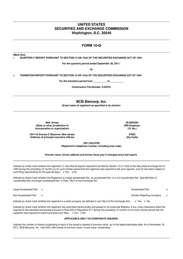 Thumbnail BCB Bancorp 10-Q Quarterly Report FY2011 