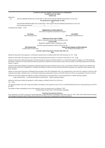 Thumbnail Middlesex Water Company
 10-K Annual Report 2011