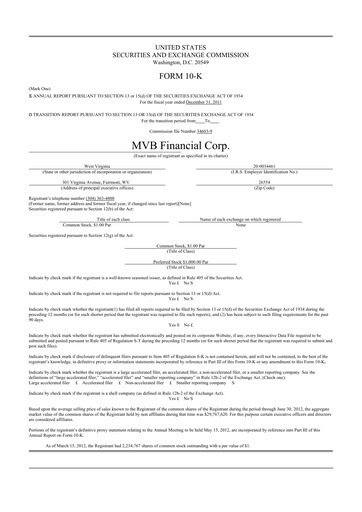 Thumbnail MVB Financial 10-K Annual Report 2011