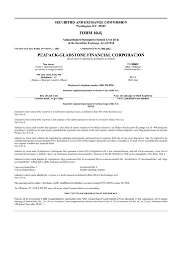 Thumbnail Peapack-Gladstone Financial 10-K Annual Report 2011