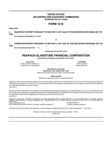 Thumbnail Peapack-Gladstone Financial 10-Q Quarterly Report FY2012 