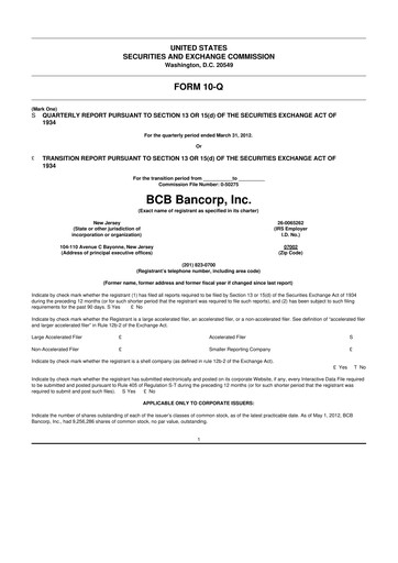 Thumbnail BCB Bancorp 10-Q Quarterly Report FY2012 
