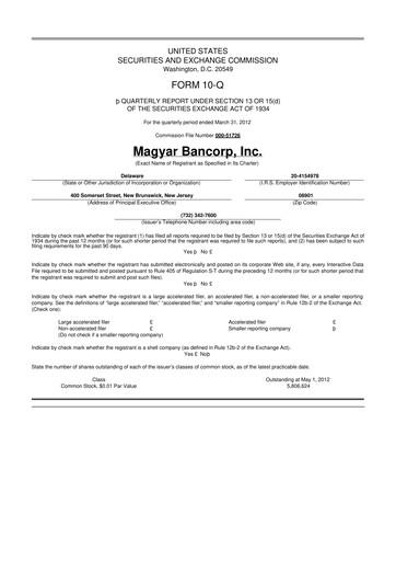 Thumbnail Magyar Bancorp 10-Q Quarterly Report FY2012 
