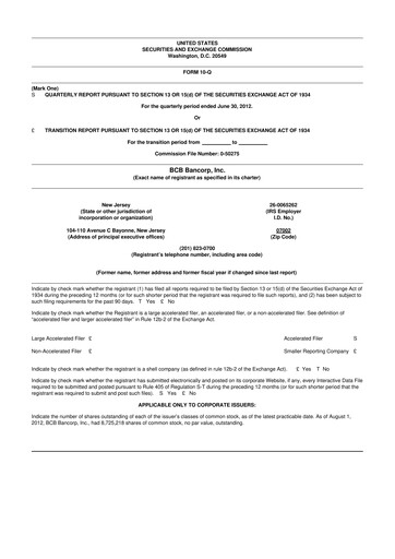 Thumbnail BCB Bancorp 10-Q Quarterly Report FY2012 