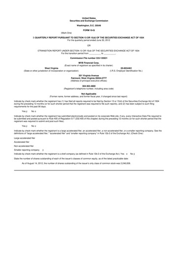 Thumbnail MVB Financial 10-Q Quarterly Report FY2012 