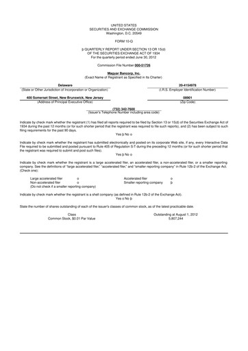 Thumbnail Magyar Bancorp 10-Q Quarterly Report FY2012 