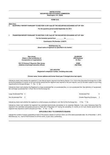 Thumbnail BCB Bancorp 10-Q Quarterly Report FY2012 