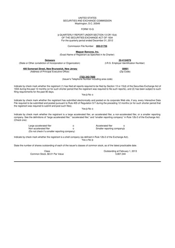 Thumbnail Magyar Bancorp 10-Q Quarterly Report FY2013 