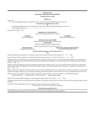 Thumbnail Middlesex Water Company
 10-K Annual Report 2012