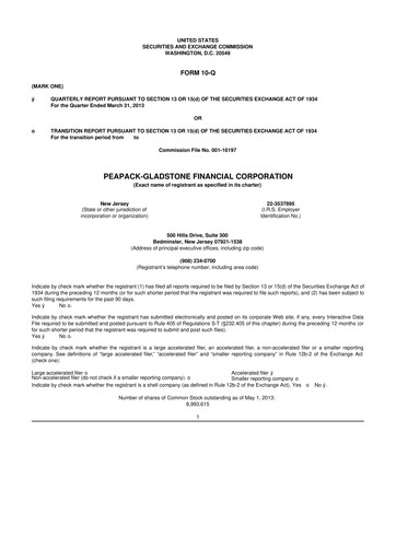 Thumbnail Peapack-Gladstone Financial 10-Q Quarterly Report FY2013 
