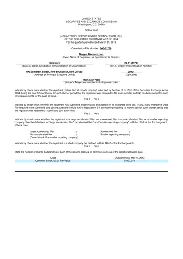 Thumbnail Magyar Bancorp 10-Q Quarterly Report FY2013 