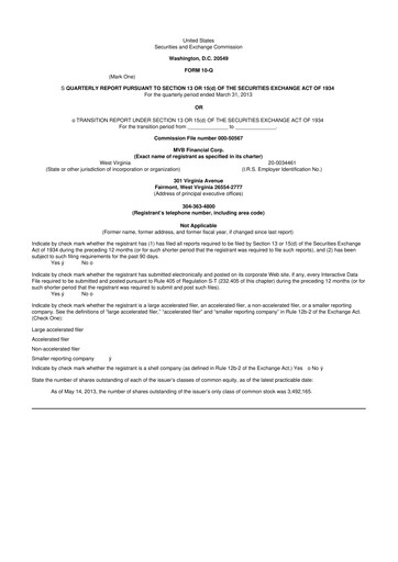 Thumbnail MVB Financial 10-Q Quarterly Report FY2013 