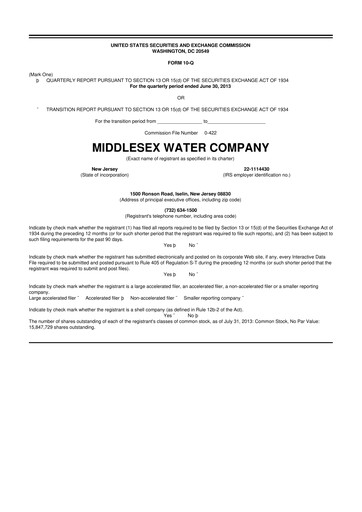 Thumbnail Middlesex Water Company
 10-Q Quarterly Report FY2013 