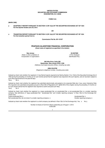 Thumbnail Peapack-Gladstone Financial 10-Q Quarterly Report FY2013 