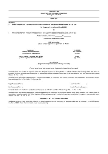 Thumbnail BCB Bancorp 10-Q Quarterly Report FY2013 