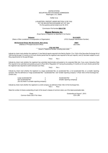 Thumbnail Magyar Bancorp 10-Q Quarterly Report FY2013 