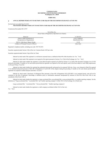 Thumbnail EVI Industries 10-K Annual Report 2013